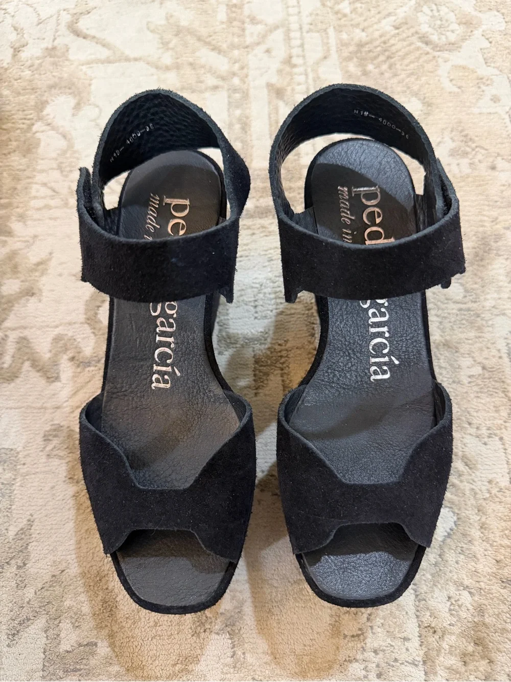 Pedro Garcia Black Suede Platform Wedge Sandals
